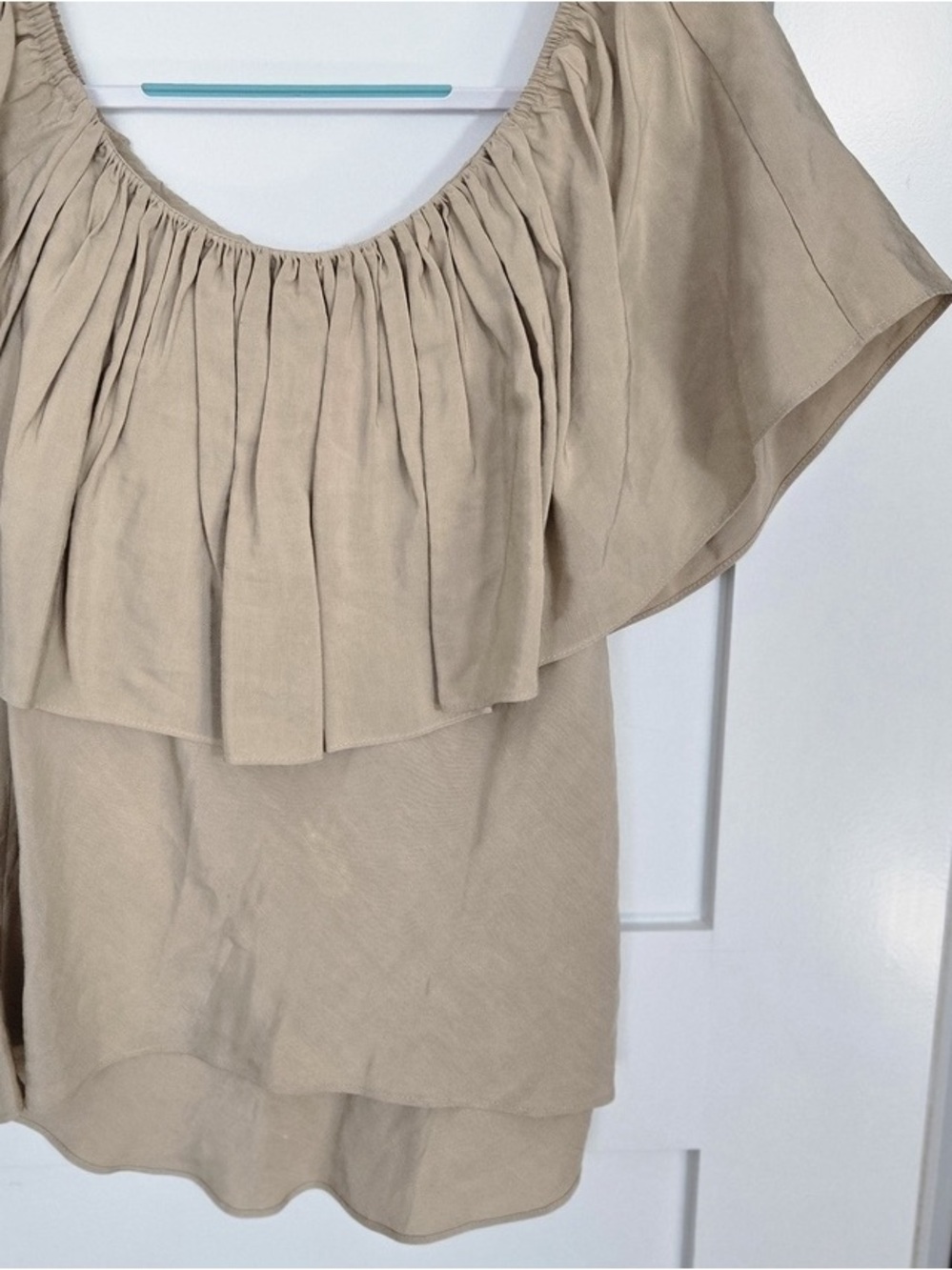 Women’s Beige Ruffle Neck Top